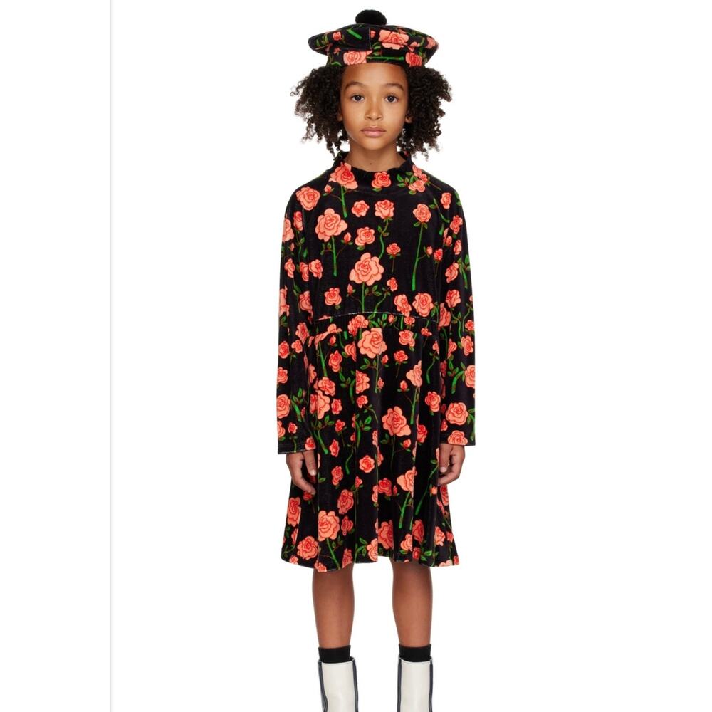 Mini Rodini Velour Dress Girls Size 9-11Y Long Sleeve Rose 100% Organic Cotton